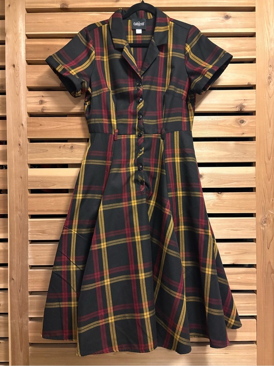 Collectif Dresses & Skirts - Collectif Caterina Giles Retro 50s Swing Dress with Black Yellow Red Check plaid